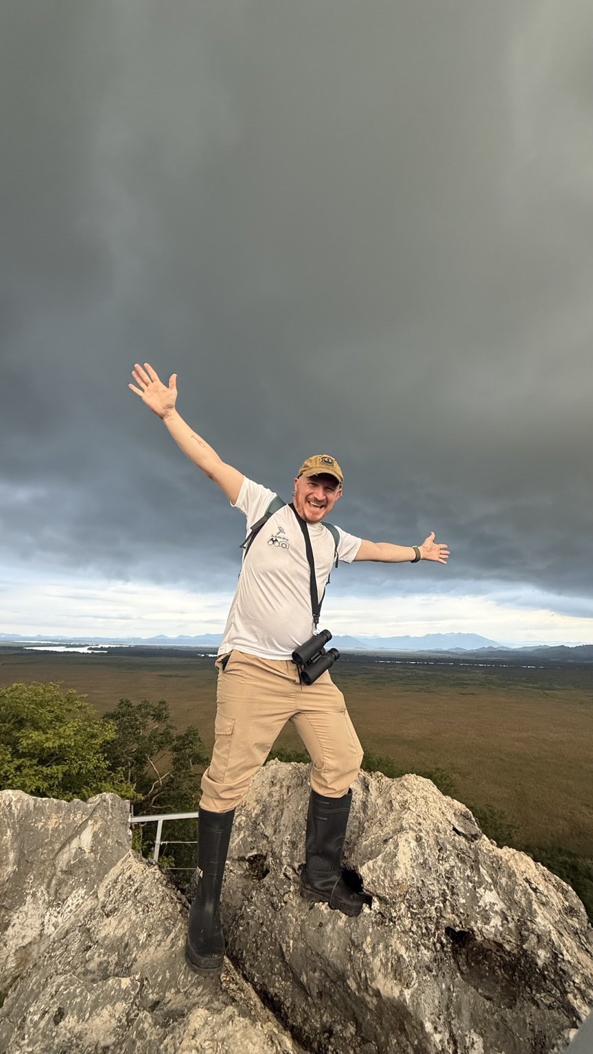 Pajarero en paisaje de montaña